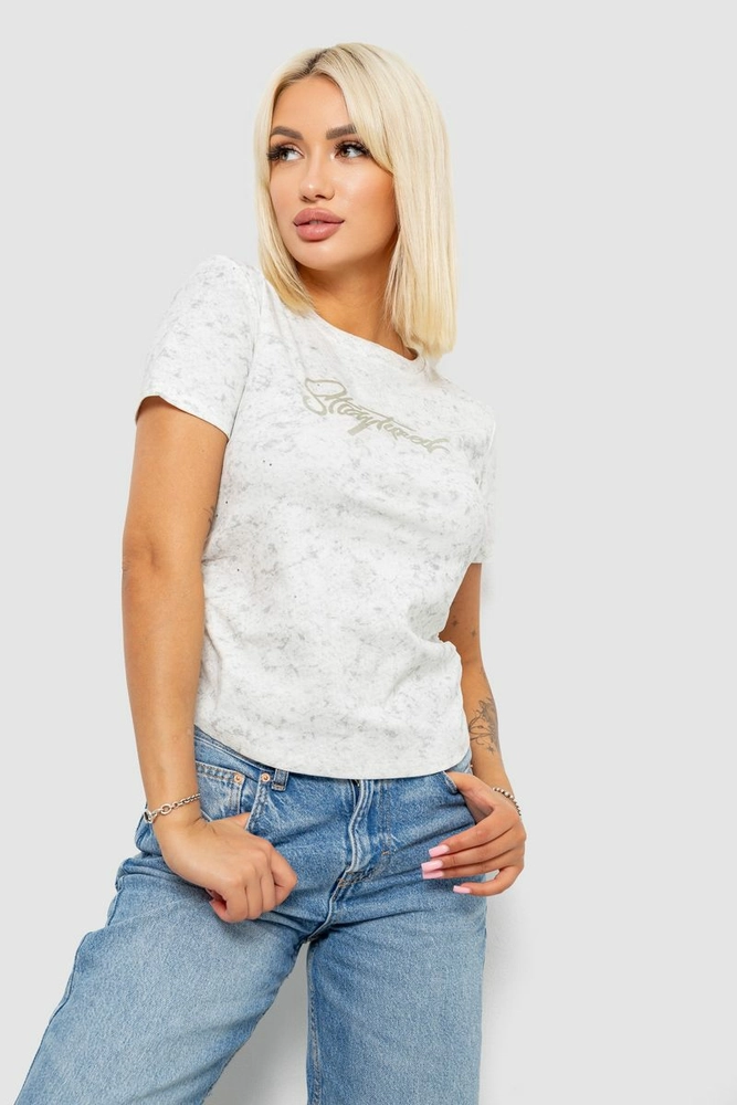 Купити Футболка жіноча з принтом, колір молочний, 221R3303 - Фото №1