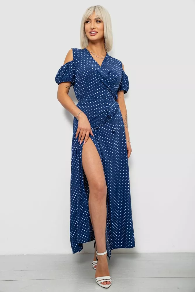 Купить Платье женское на запах в горошек софт, цвет синий, 257R358-3 - Фото №1