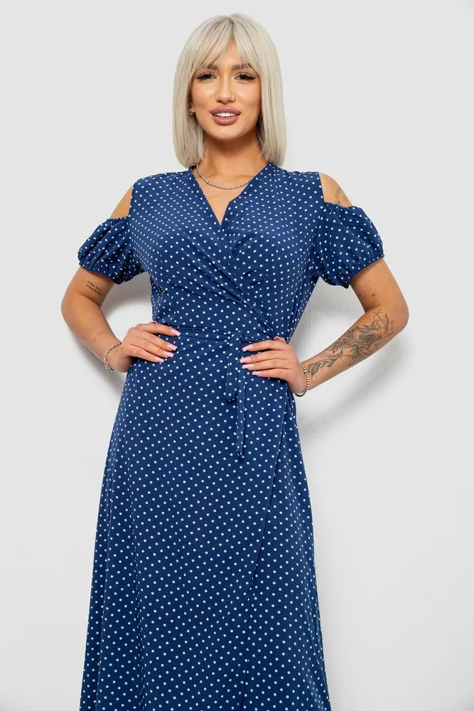 Купить Платье женское на запах в горошек софт, цвет синий, 257R358-3 - Фото №2