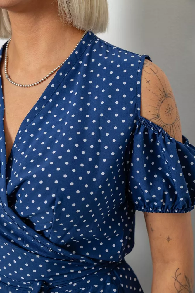 Купить Платье женское на запах в горошек софт, цвет синий, 257R358-3 - Фото №5