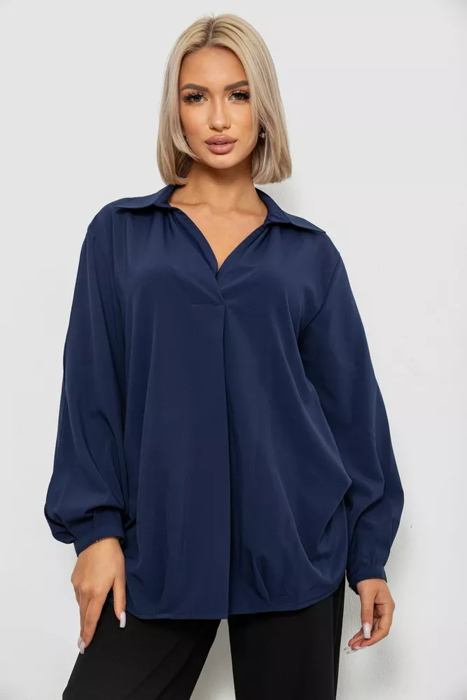Купить Блуза однотонная, цвет синий, 230R1162 - Фото №1