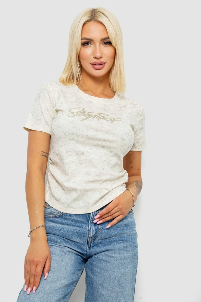 Купить Футболка женская с принтом, цвет кремовый, 221R3303 - Фото №1