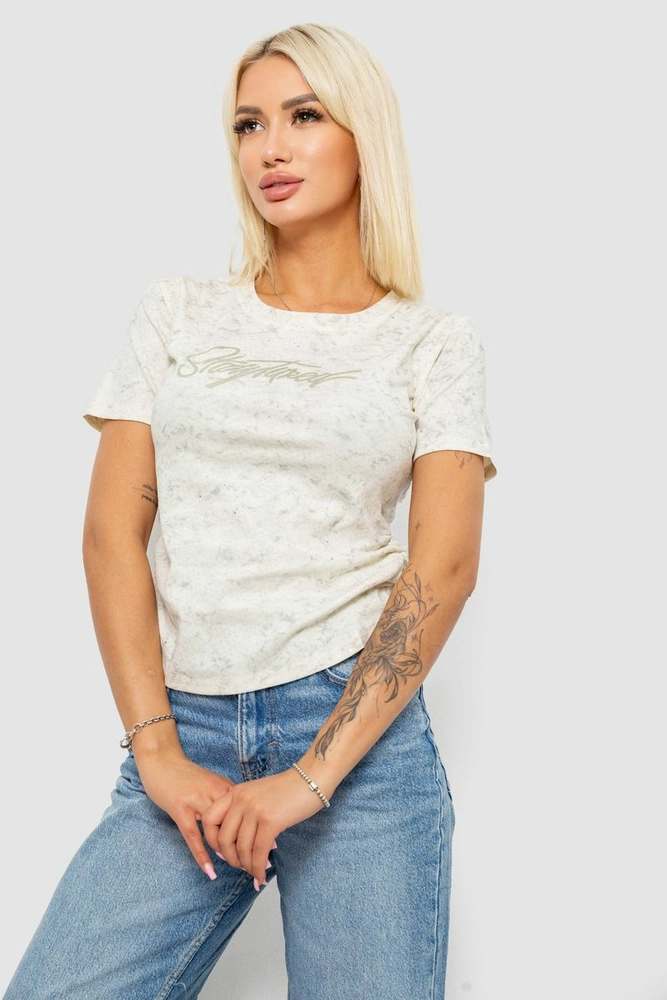 Купить Футболка женская с принтом, цвет кремовый, 221R3303 - Фото №3