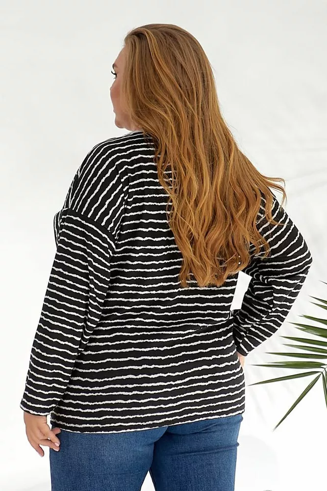 Купить Свитшот женский в полоску, цвет черный, 257R332-3 - Фото №2