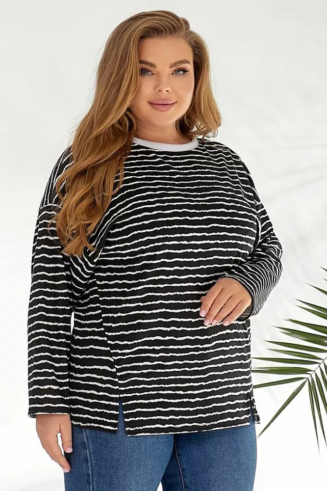 Купить Свитшот женский в полоску, цвет черный, 257R332-3 - Фото №3