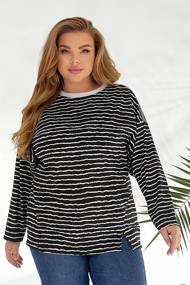 Купить Свитшот женский в полоску, цвет черный, 257R332-3 - Фото №5