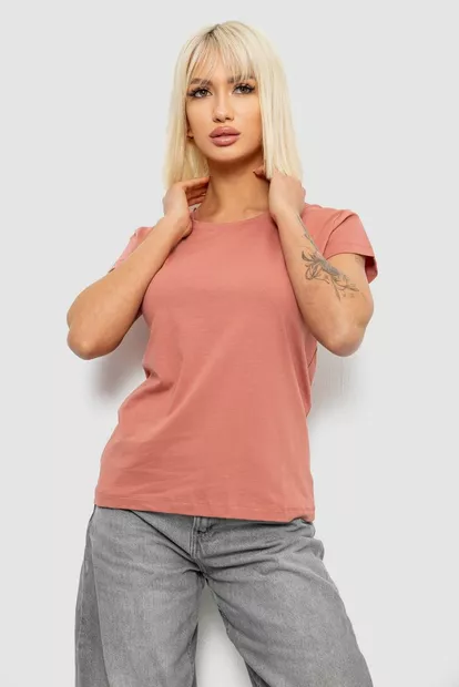 Футболка женская однотонная, цвет пудровый, 244R2806