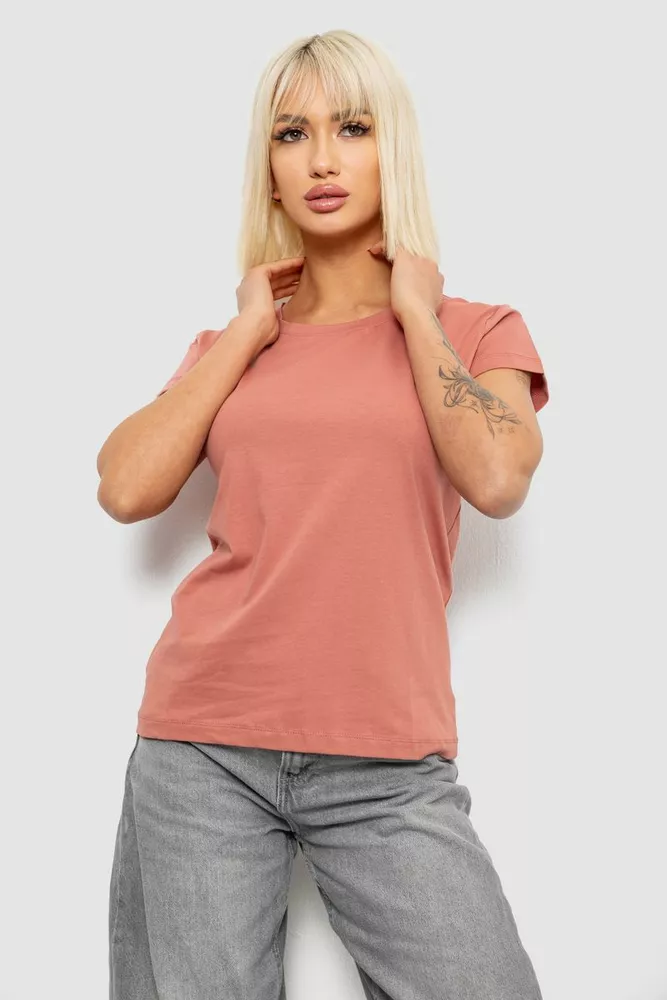 Купить Футболка женская однотонная, цвет пудровый, 244R2806 - Фото №1