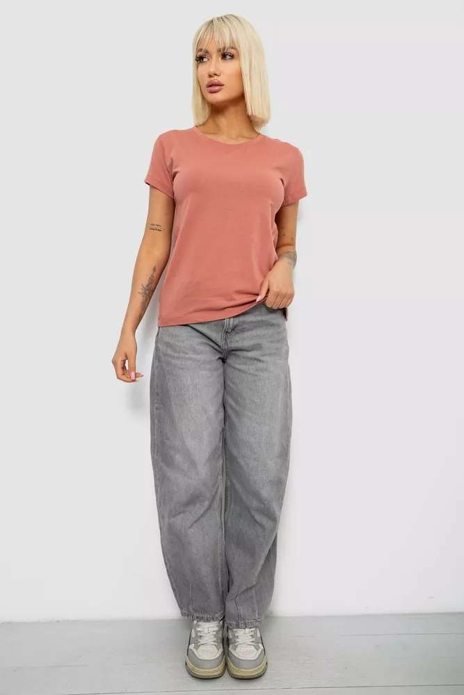 Купить Футболка женская однотонная, цвет пудровый, 244R2806 - Фото №2