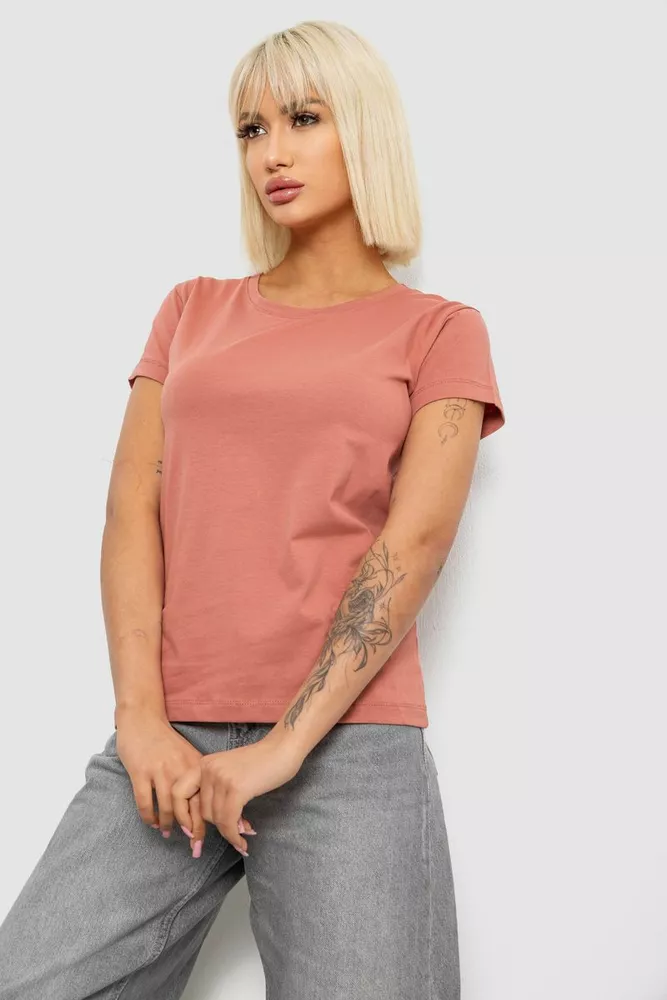 Купить Футболка женская однотонная, цвет пудровый, 244R2806 - Фото №3