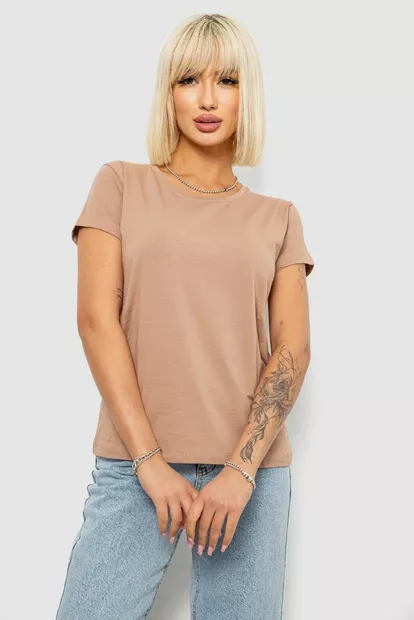 Футболка жіноча однотонна, колір бежевий, 244R2806