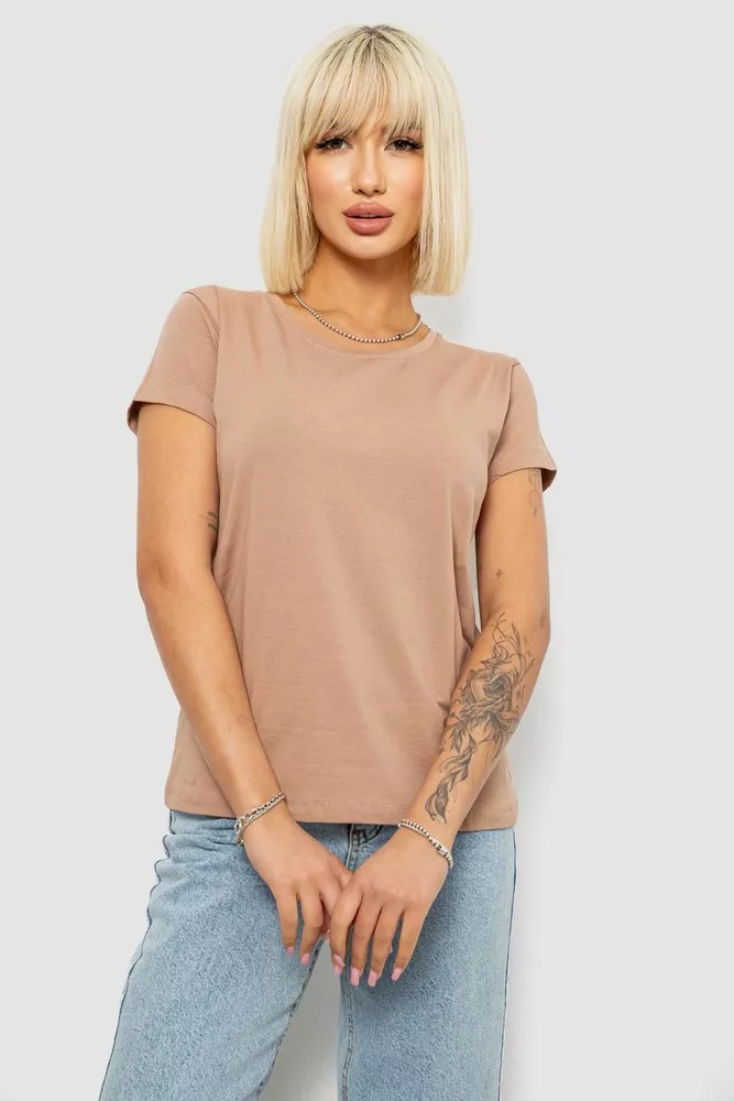 Купить Футболка женская однотонная, цвет бежевый, 244R2806 - Фото №1