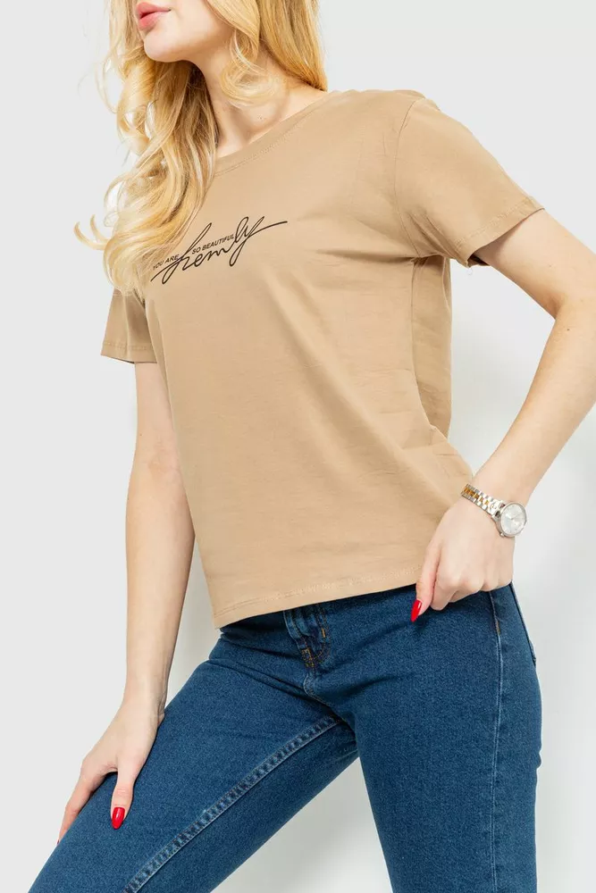 Купити Футболка жіноча з принтом, колір бежевий, 221R3017 - Фото №3