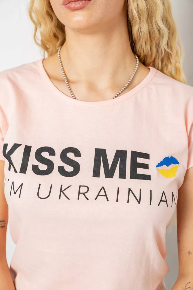 Купити Футболка жіноча з патріотичним принтом, колір персиковий, 244R2213-1 - Фото №5