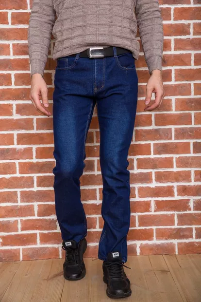 Джинси чоловічі на флісі темно-синього кольору 182R606