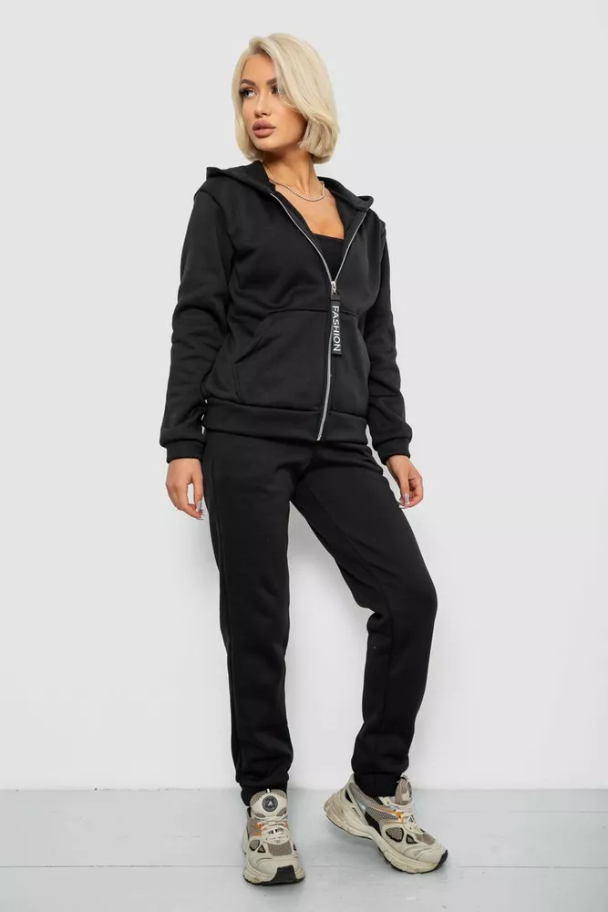 Купить Спортивный костюм женский на флисе, цвет черный, 257R86 - Фото №3