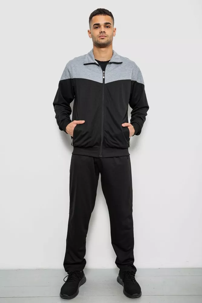 Купити Спортивний костюм чоловічий двонитка, колір чорний, 244RY-961 - Фото №1