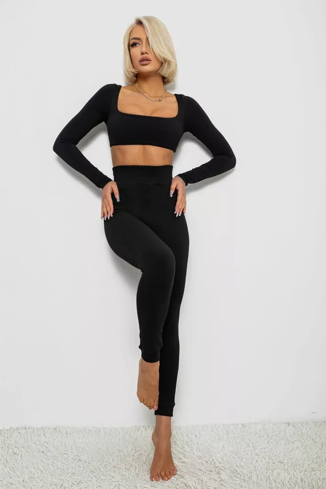 Купить Лосины утепленные на меху, цвет черный, 139RW1869 - Фото №2