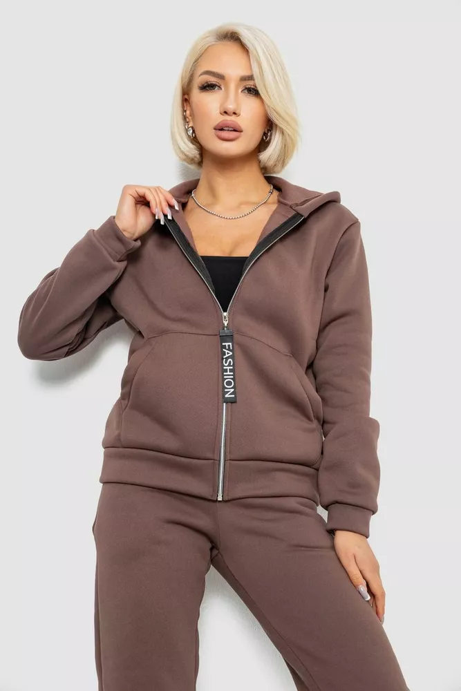 Купить Спортивный костюм женский на флисе, цвет темно-коричневый, 257R86 - Фото №2