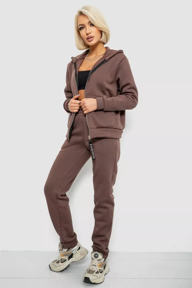 Купить Спортивный костюм женский на флисе, цвет темно-коричневый, 257R86 - Фото №3