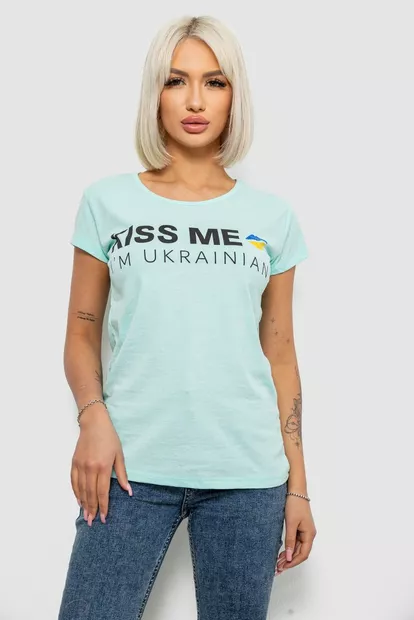 Футболка женская с патриотическим принтом, цвет мятный, 244R2213-1