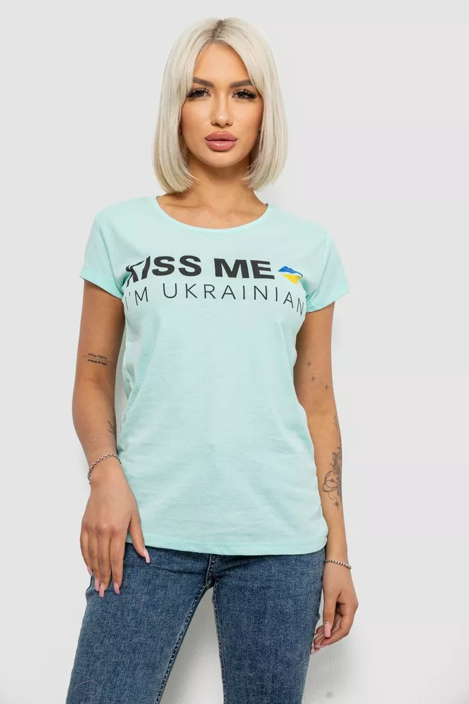 Купити Футболка жіноча з патріотичним принтом, колір м'ятний, 244R2213-1 - Фото №1