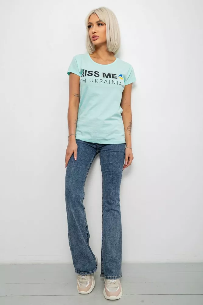Купити Футболка жіноча з патріотичним принтом, колір м'ятний, 244R2213-1 - Фото №2