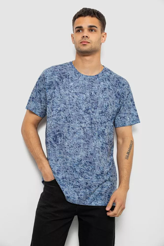 Купити Футболка чоловіча з принтом, колір джинс, 244R5524 - Фото №1