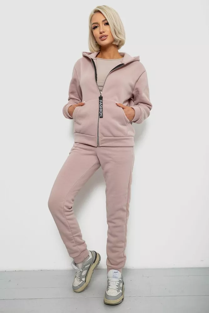Купить Спортивный костюм женский на флисе, цвет пудровый, 257R86 - Фото №3