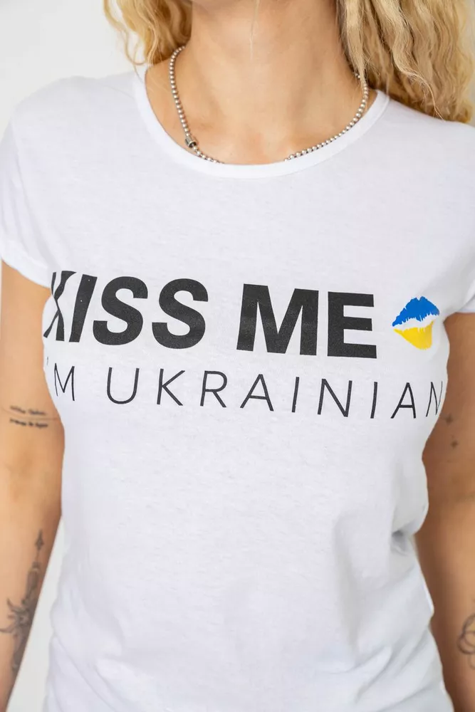 Купити Футболка жіноча з патріотичним принтом, колір білий, 244R2213-1 - Фото №5