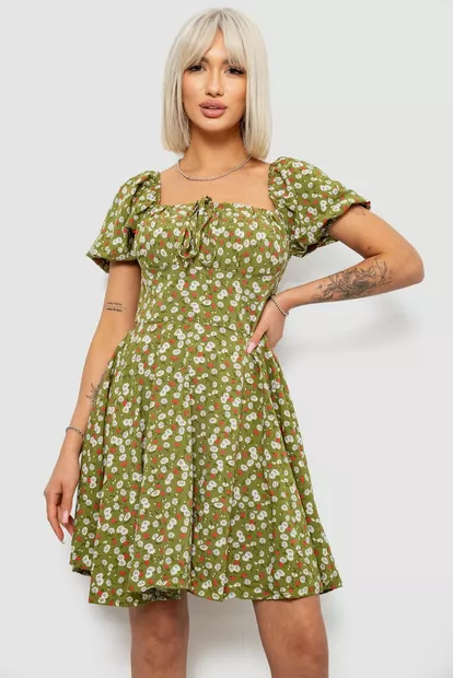 Платье женское с принтом софт, цвет оливковый, 257R811