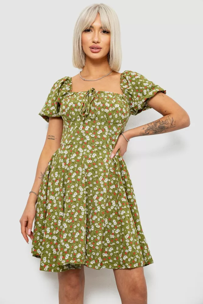 Купить Платье женское с принтом софт, цвет оливковый, 257R811 - Фото №1