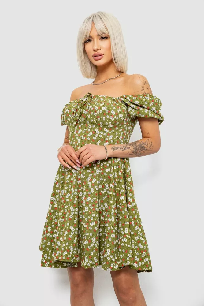 Купить Платье женское с принтом софт, цвет оливковый, 257R811 - Фото №3