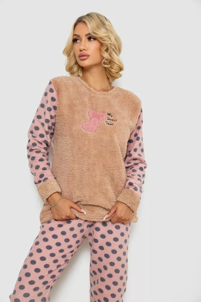 Купить Пижама женская махра  -уценка, цвет бежевый, 238R9362-U - Фото №2