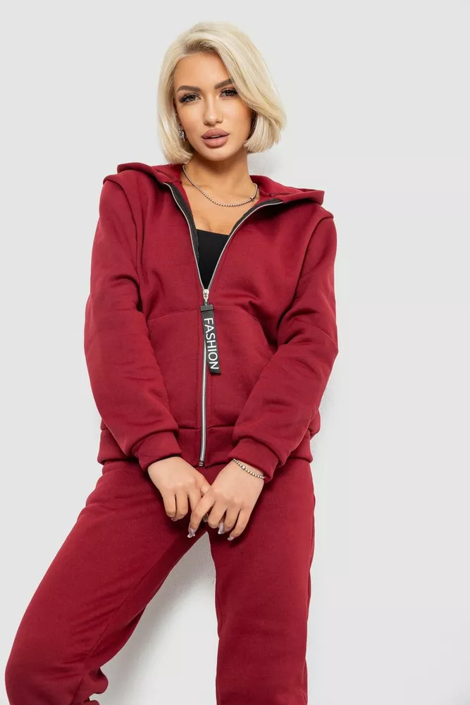 Купить Спортивный костюм женский на флисе, цвет бордовый, 257R86 - Фото №2