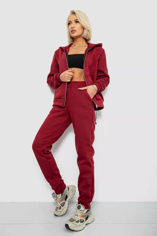 Купить Спортивный костюм женский на флисе, цвет бордовый, 257R86 - Фото №3