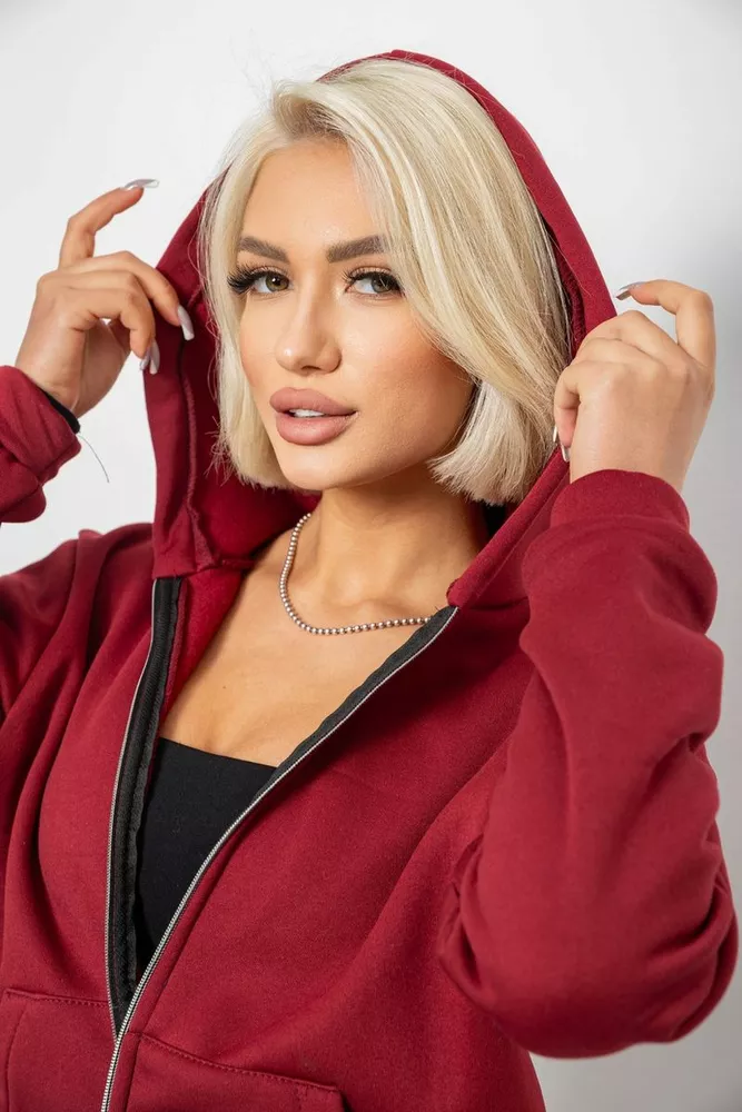 Купить Спортивный костюм женский на флисе, цвет бордовый, 257R86 - Фото №5