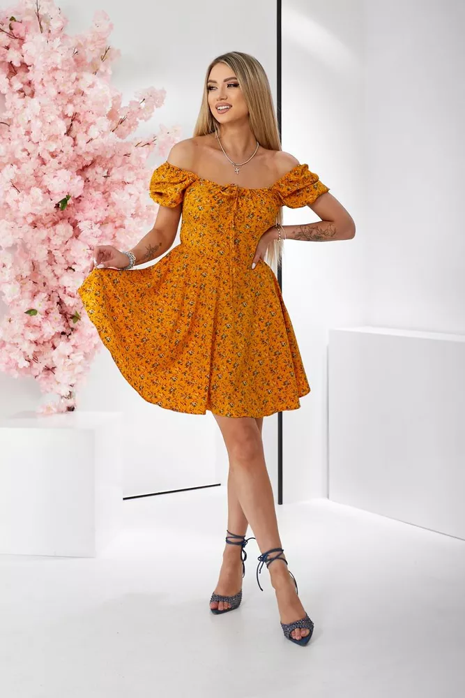 Купить Платье женское с принтом софт, цвет горчичный, 257R811 - Фото №2