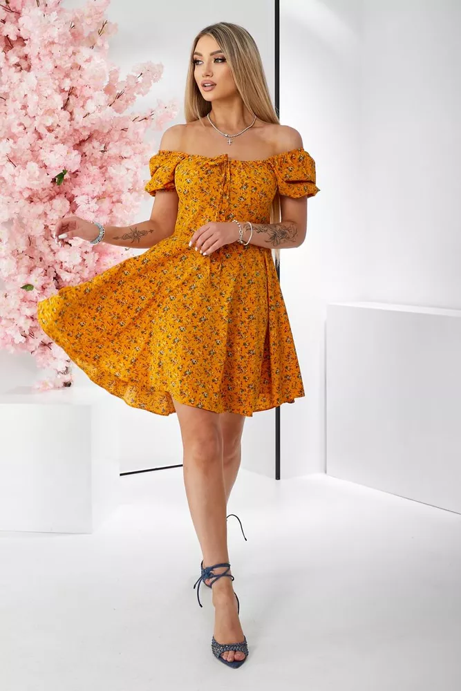 Купить Платье женское с принтом софт, цвет горчичный, 257R811 - Фото №3