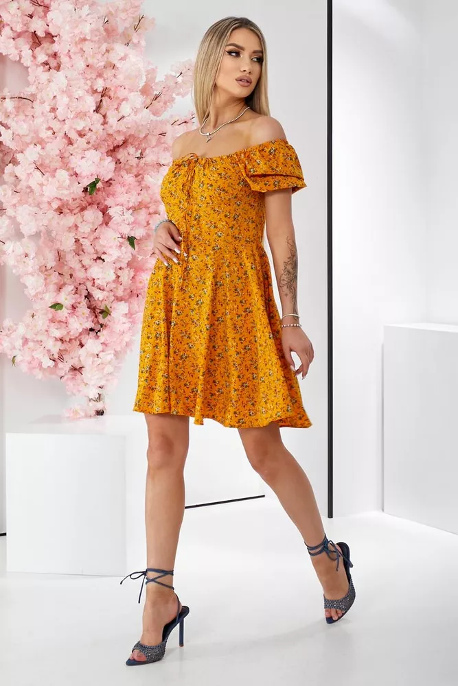 Купить Платье женское с принтом софт, цвет горчичный, 257R811 - Фото №4