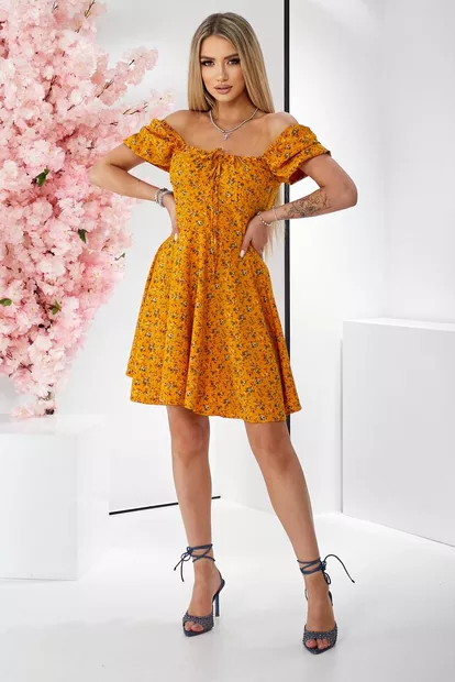 Платье женское с принтом софт, цвет горчичный, 257R811