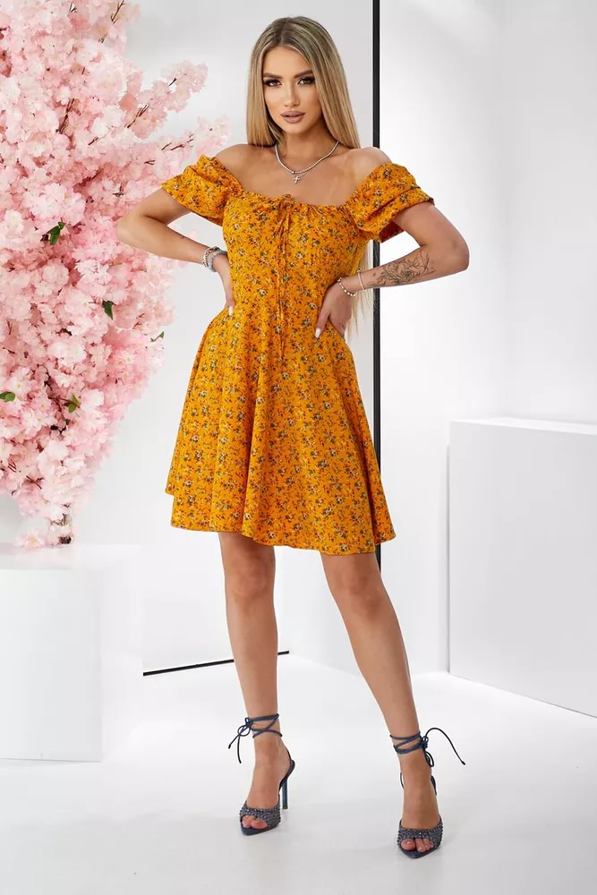 Купить Платье женское с принтом софт, цвет горчичный, 257R811 - Фото №1