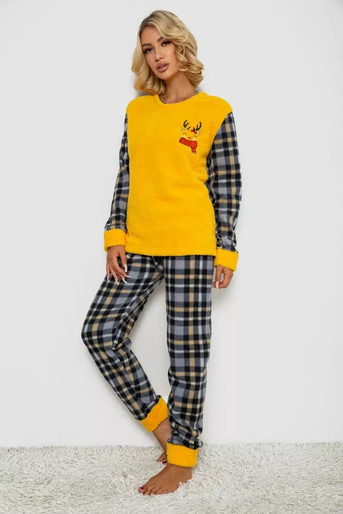 Купити Піжама жіноча махра  -уцінка, колір жовтий, 238R9283-U - Фото №3