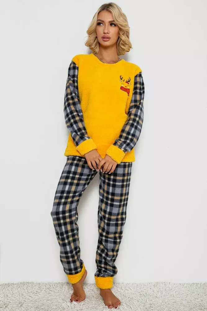 Купити Піжама жіноча махра  -уцінка, колір жовтий, 238R9283-U - Фото №1