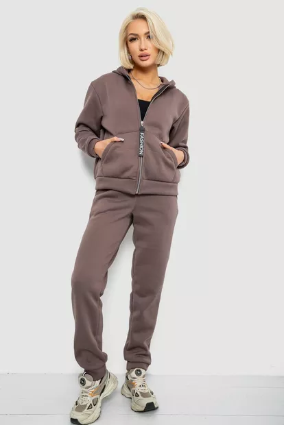 Спортивный костюм женский на флисе, цвет коричневый, 257R86