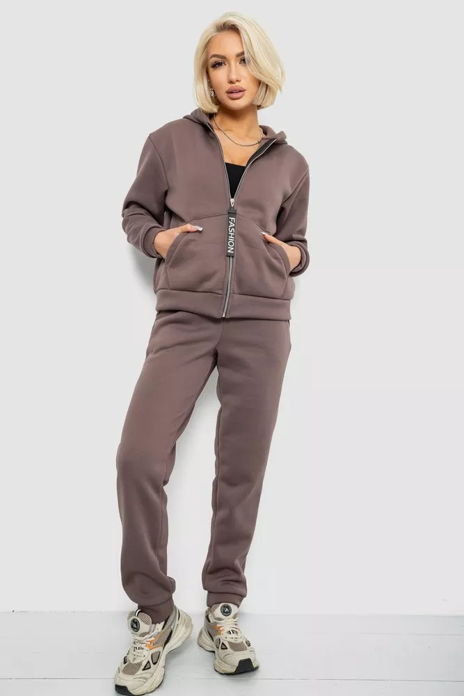 Купить Спортивный костюм женский на флисе, цвет коричневый, 257R86 - Фото №1