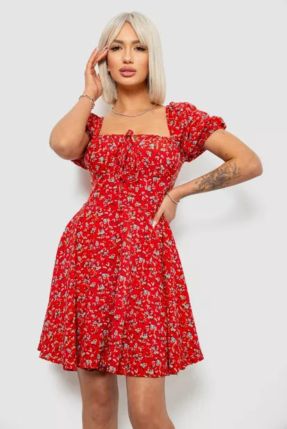 Платье женское с принтом софт, цвет красный, 257R811