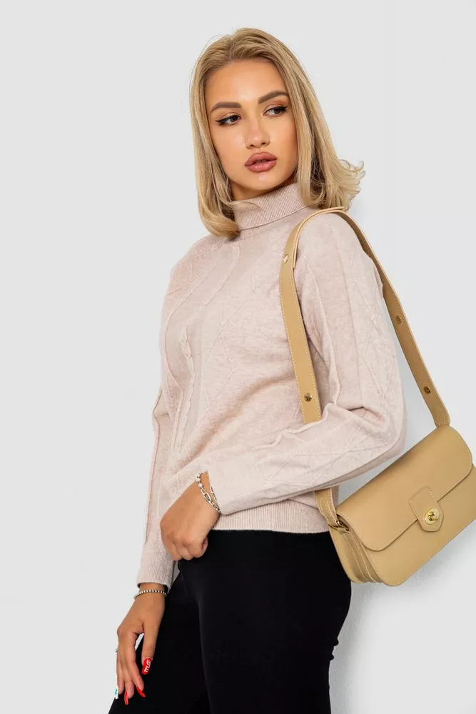 Купити Гольф жіночий однотонний, колір бежевий, 244R1516 - Фото №3