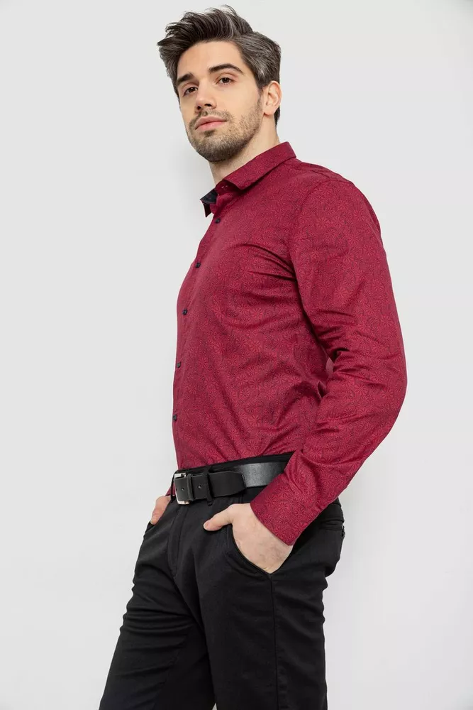 Купить Рубашка мужская с принтом, цвет бордовый, 186R2020 оптом - Фото №3