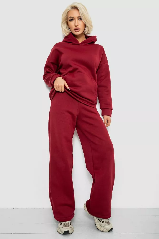 Купить Спортивный костюм женский на флисе, цвет бордовый, 257R87 - Фото №1